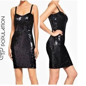 NWT Dress The Population Purl Iridescent Black Sequin Mini Dress
